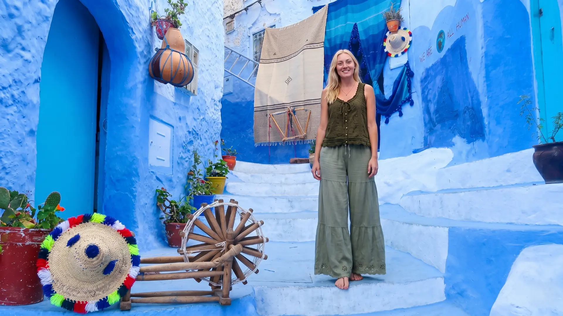 Blue painted alleyway with arched doorway in Chefchaouen medina Blue painted alleyway with arched doorway in Chefchaouen medina