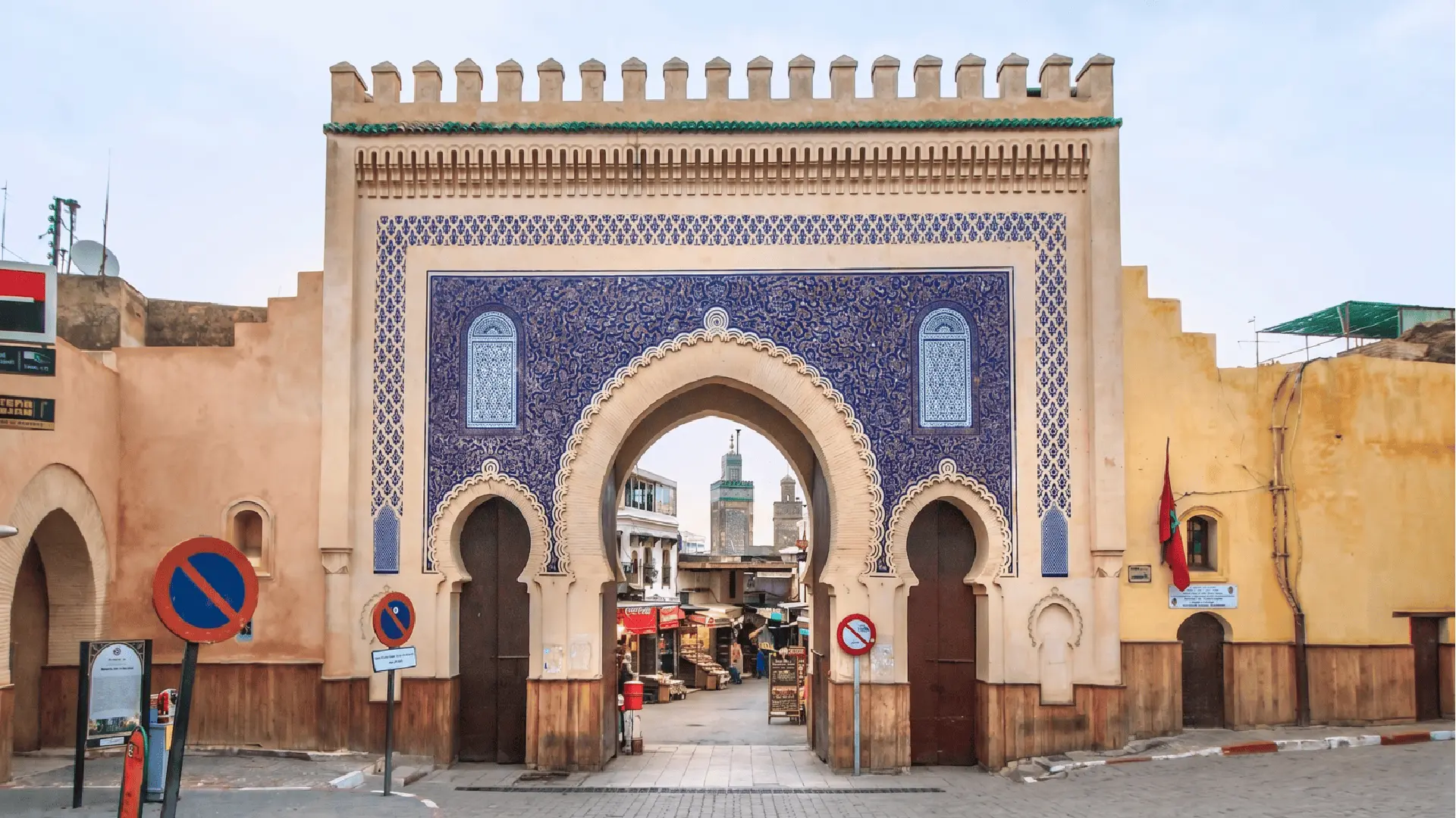 Bab Bou Jeloud Blue Gate Fez | Iconic Entrance to the Medina Morocco Historic Bab Bou Jeloud gate with blue zellige tiles and arches at the entrance of Fez Medina Morocco