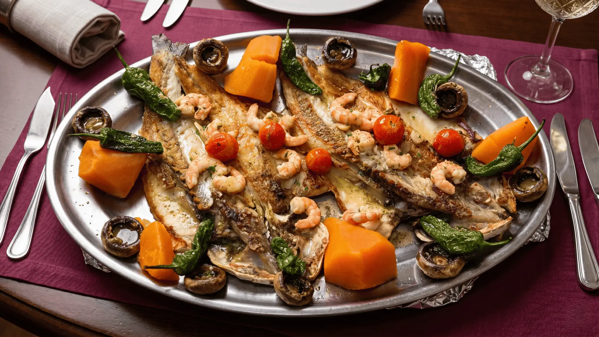 Grilled Fish and Vegetables at Bar El Mentidero Ceuta Delicious grilled fish with vegetables served at Bar El Mentidero in Ceuta, Spain – local Mediterranean cuisine