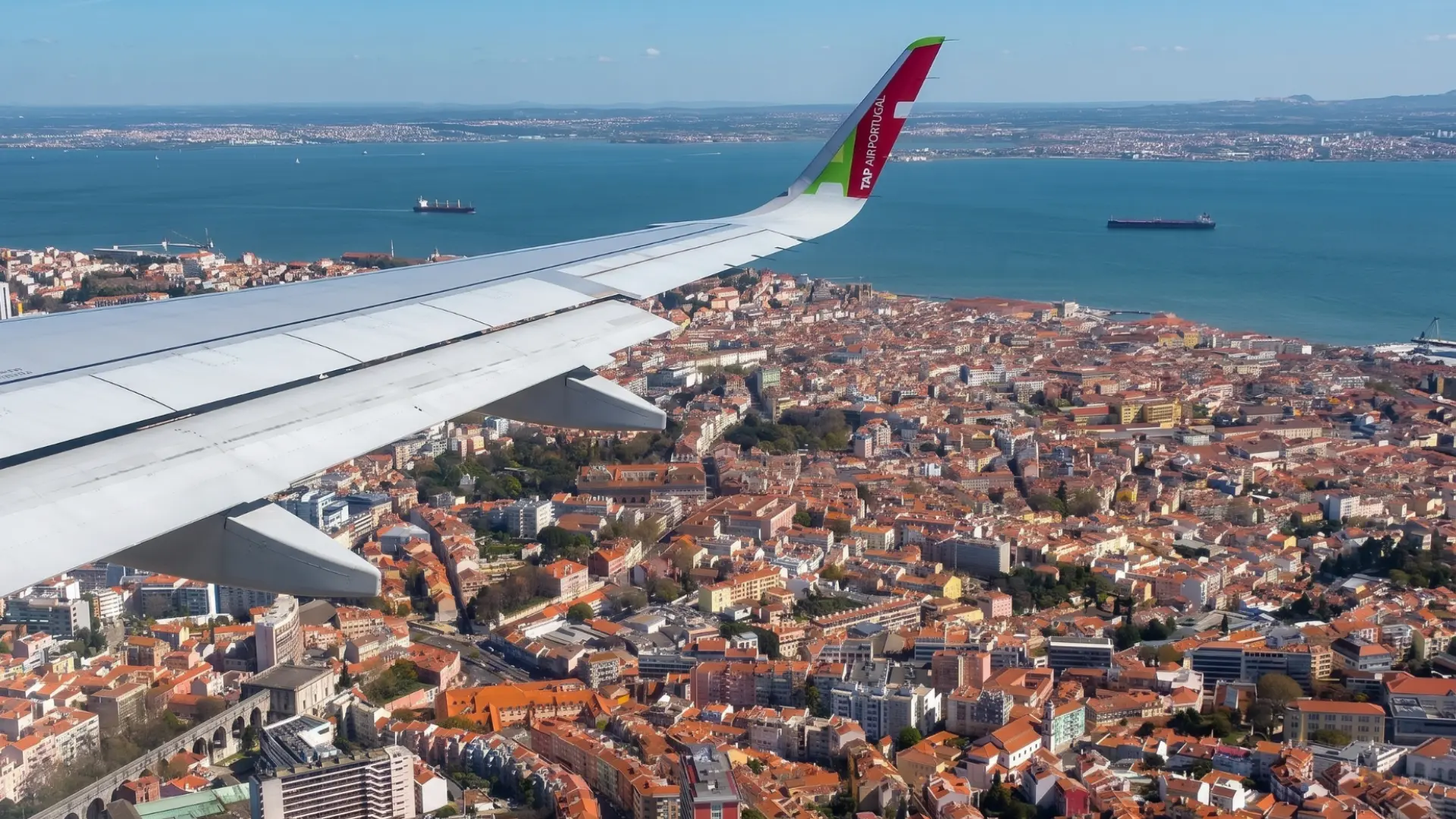 Lisbon from a plane window Panoramic view of Lisbon from a plane window