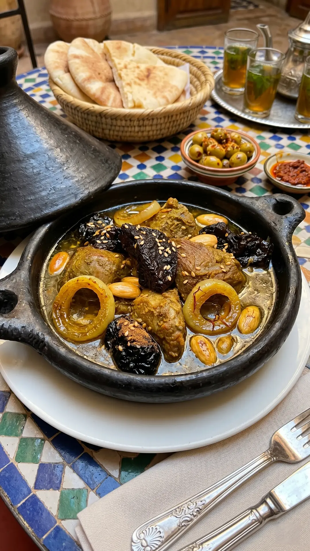 Beef Tagine with Prunes - Al Kasaba Asilah Delicious Moroccan beef tagine with prunes served at Restaurant Al Kasaba in Asilah